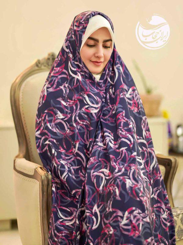 چادر رنگی جنس سوپرسافت رنگ سرمه ای طرح اسلیمی