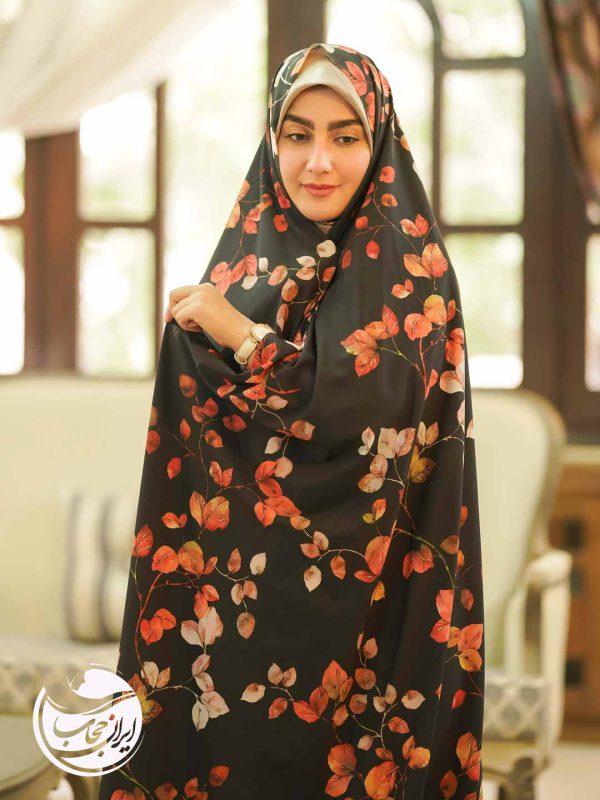 چادر رنگی جنس سوپر سافت طرح برگ مشکی