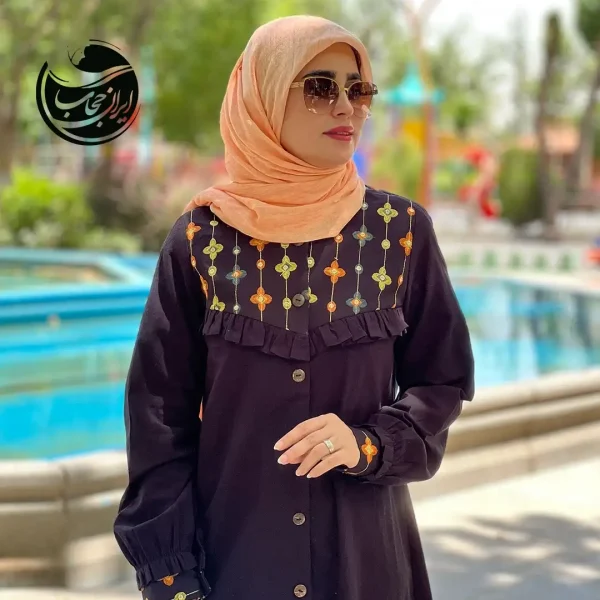 خرید و قیمت مانتو کوتاه لینن سوزن دوزی رنگ مشکی